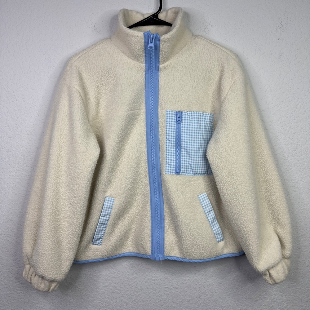 Sandy Liang‎ x Target Womens XS Cream Fleece Sherpa Zip Gingham Cottagecore Cozy